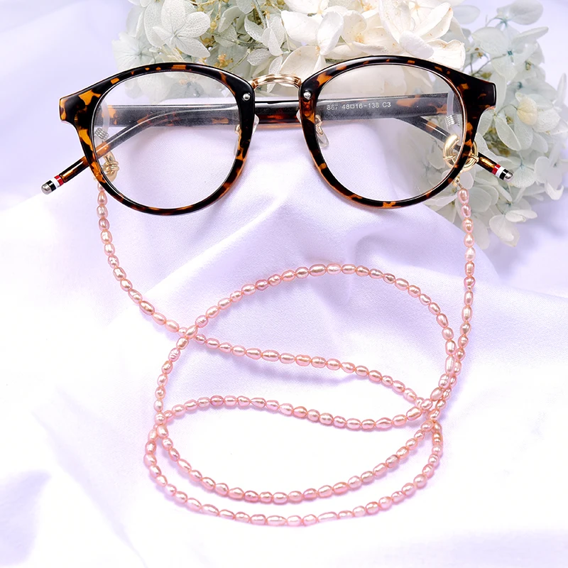

Freshwater Pearls Sunglasses Chain Women 18K Gold Plated Reading Eyewears Ribbon Clip Mask Holder Neck Strap Lanyard