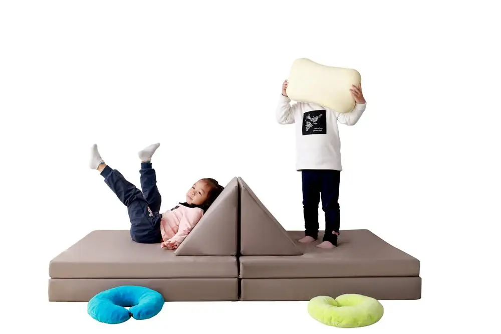 
Removable Plush Cover Gray Kids Play Gaming Tri-Fold Foam Nugget Couch 