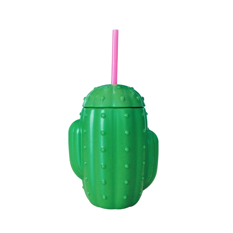 

700ML Hiking Cactus Shape Plastic Drinking Water Bottle With Straw