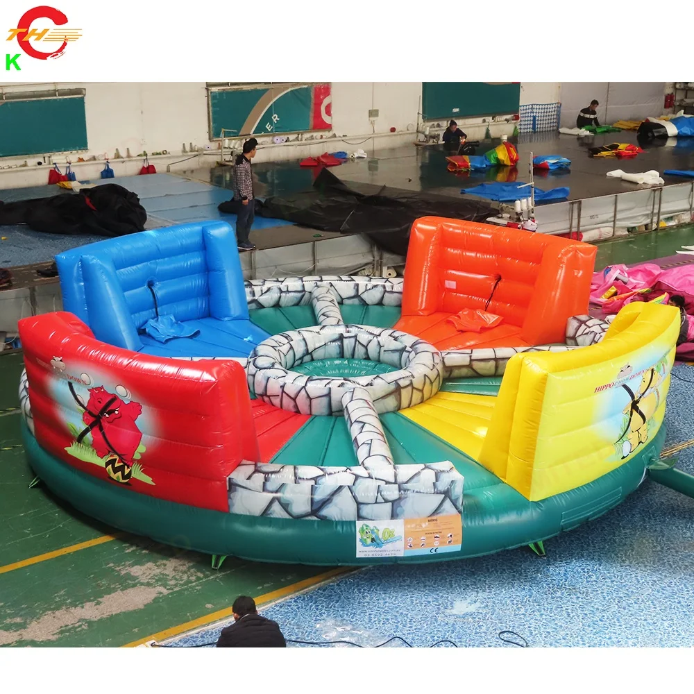 

Free sea shipping to door CE certificated 8m Dia Giant Hungry Hippo bungee run inflatable sport game for sale