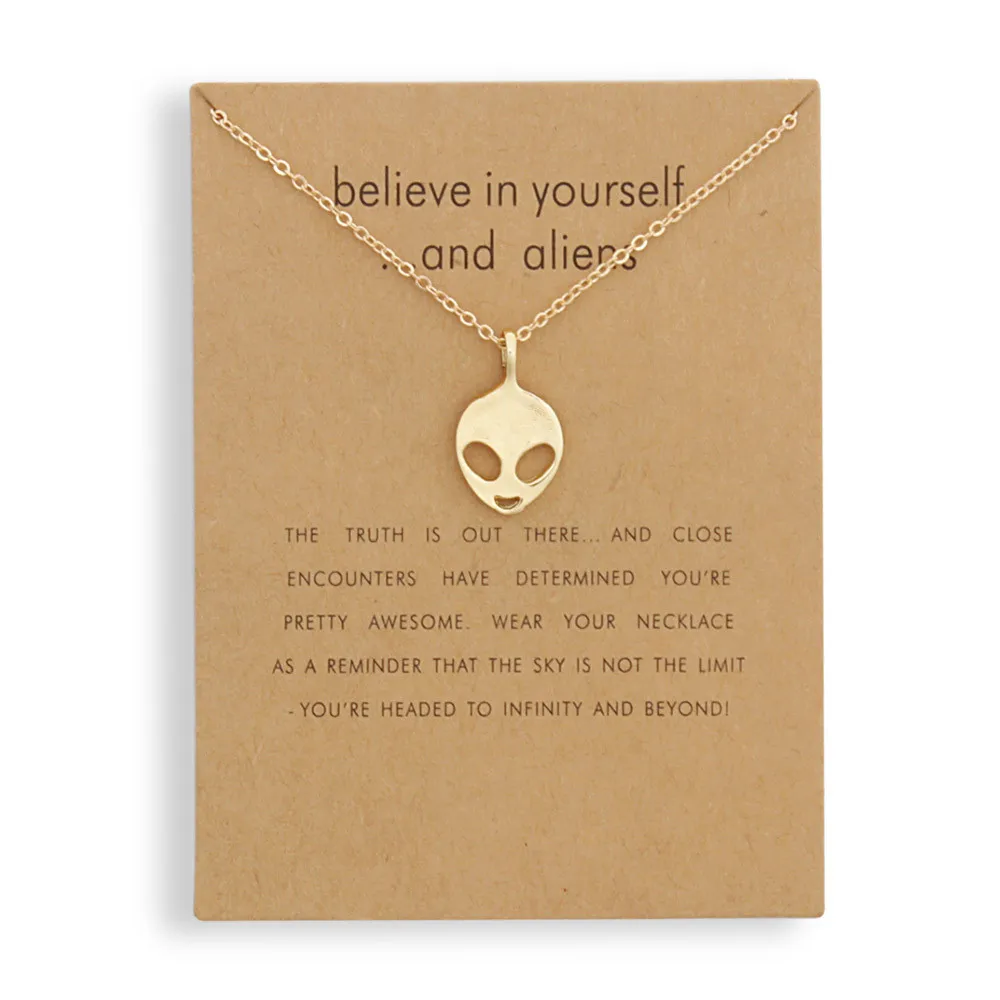 

New Arrival Believe In Yourself Clavicle Necklace Minimalist Goth Necklace Alien Head Pendant Necklace for Women Girlfriend