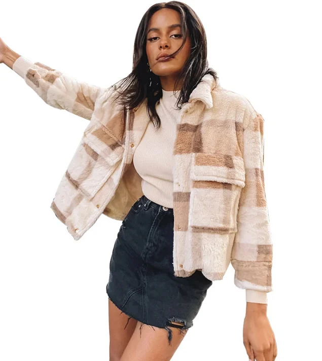 

2020 women jacket Winter plaid jacket plus size coats clothes women, Picture color