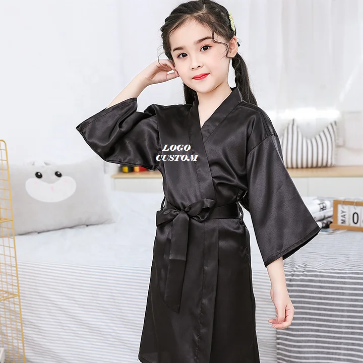 

Low MOQ factory wholesale Logo Custom satin silk kids robes