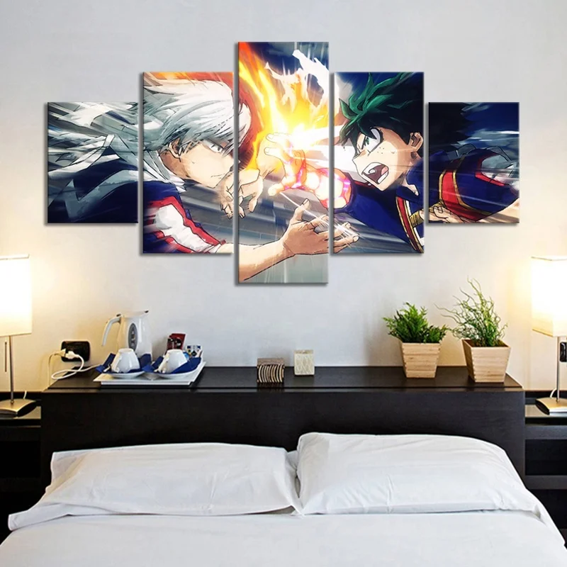 

Wholesale 5pcs IZUKU VS KATSUKI My Hero Academia HD Anime Boys Boku No Hero Academia Anime Poster Canvas Wall Art Bedroom Decor, Multiple colours