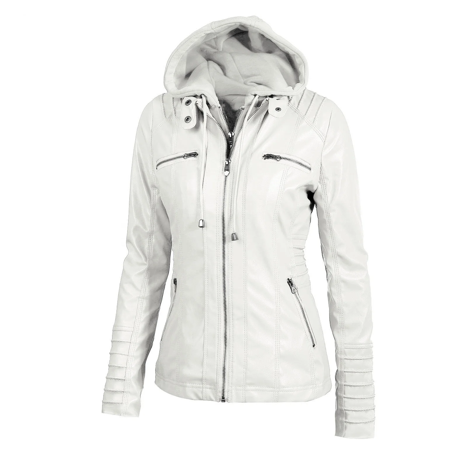

European and American long-sleeved ladies leather jacket pu leather short jacket