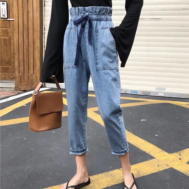 

20% OFF High Waist Jeans Women Harem Pants Loose Casual Plus Size High Street Denim Trousers Drawstring Pants