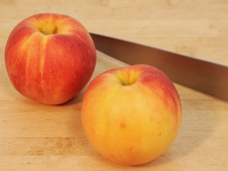 Ripe freestone peaches with knife for pie preparation