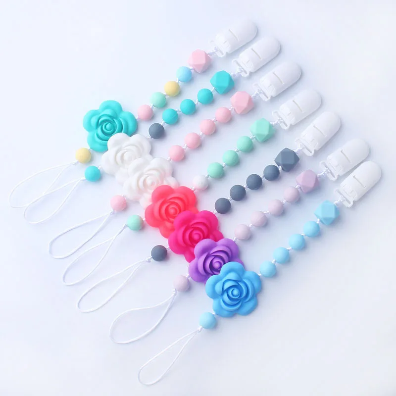 

Baby Pacifier Chain Clip BPA Free Silicone Silicone Beads Infant Chewable Non-Toxic Clip Teether Nipple Holder