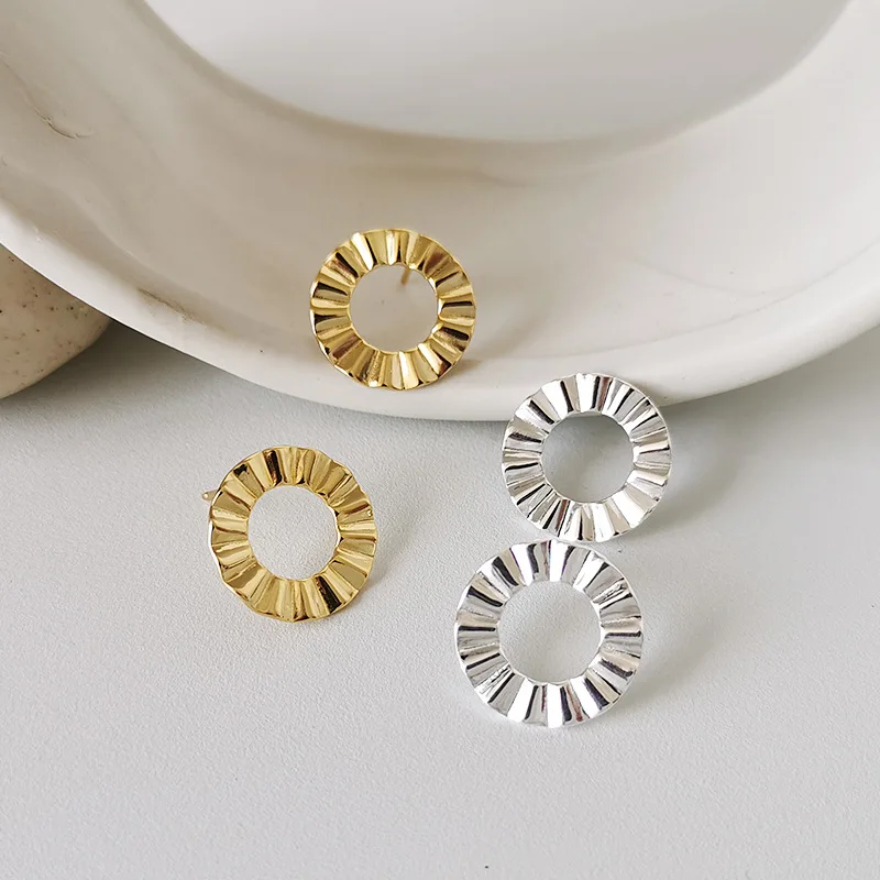 925 Silver Retro Earring for Women 18K Gold Plated 925 Sterling Silver Round Wave Stud Earrings Piercing Jewelry Wholesale