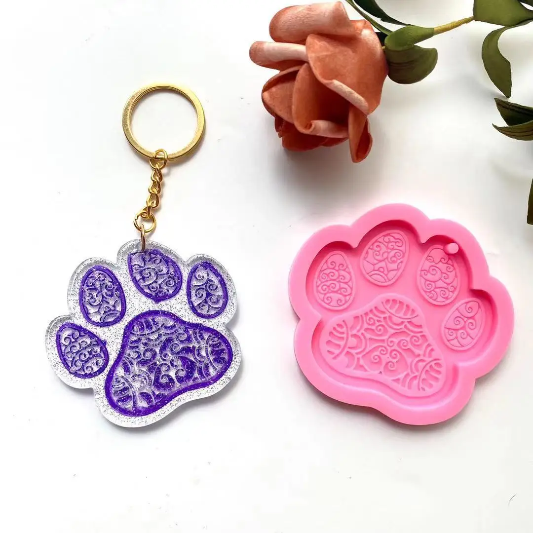 

0534 DIY Crystal Epoxy Dog Claw Keychain Silicone Mold Pendant Pendant Resin Mold, Pink