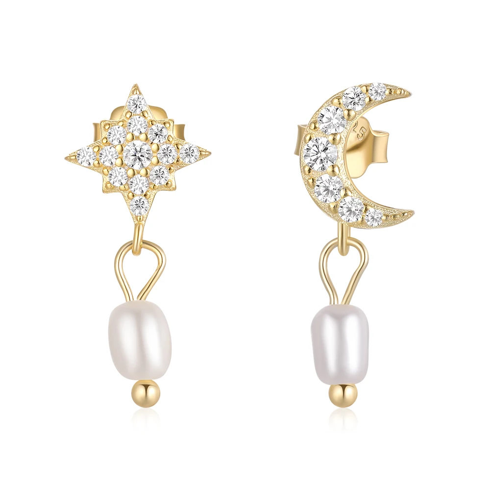 

Stars Moons Diamonds Pearl Fashion Trendy Women 18K Plated S925 Sterling Silver Accessory Zircon Wholesale Drop Pendant Earrings