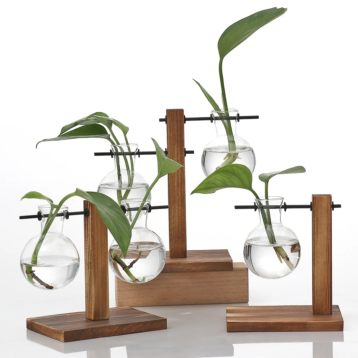 

Wholesale spot Home decor indoor desktop Wooden Frame vintage Hydroponic Glass Test Tube Vase propagation station wood vase, Retro color