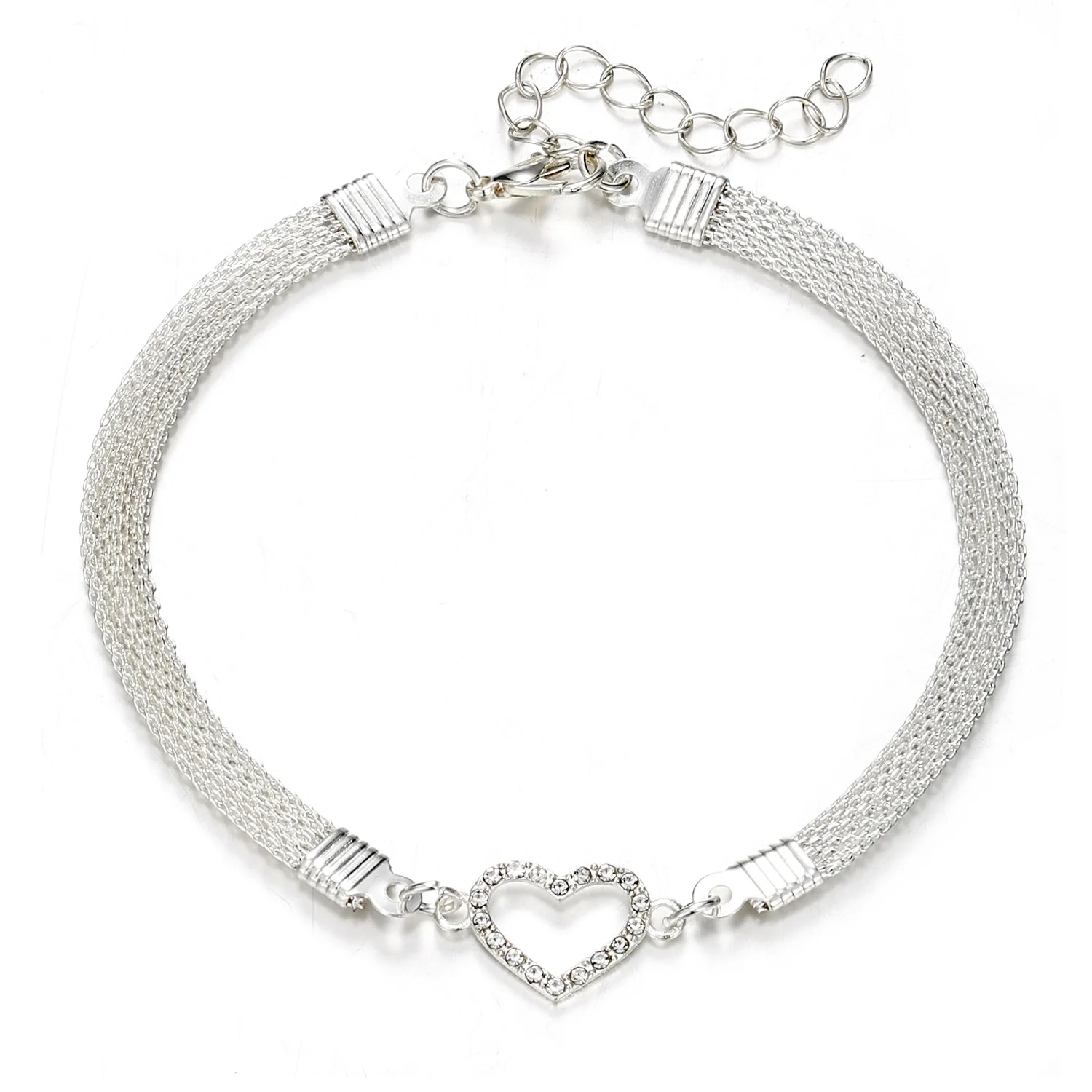 Wholesale Crystal Double Butterfly Bracelet Rhinestone Mesh Link Chain Heart Bracelet for Birthday Gift