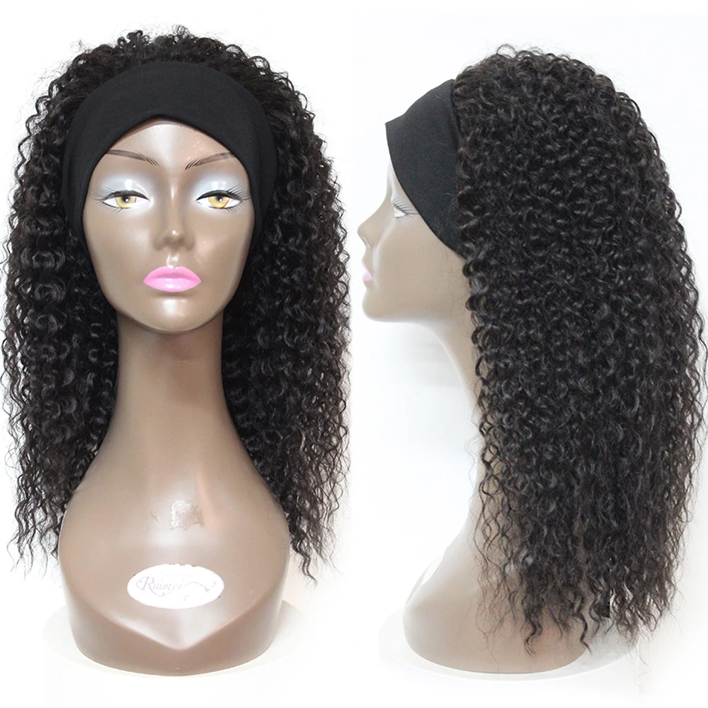 

KEMY Cheap Synthetic Mixed 30% Human Hair Headband Wig For Women Jerry Curly Medium Length 18" Black Color Machine Made Hair Wig, Natural,4#,27#,t1b/27,t1b/30,t1b/99j,t1b/burg