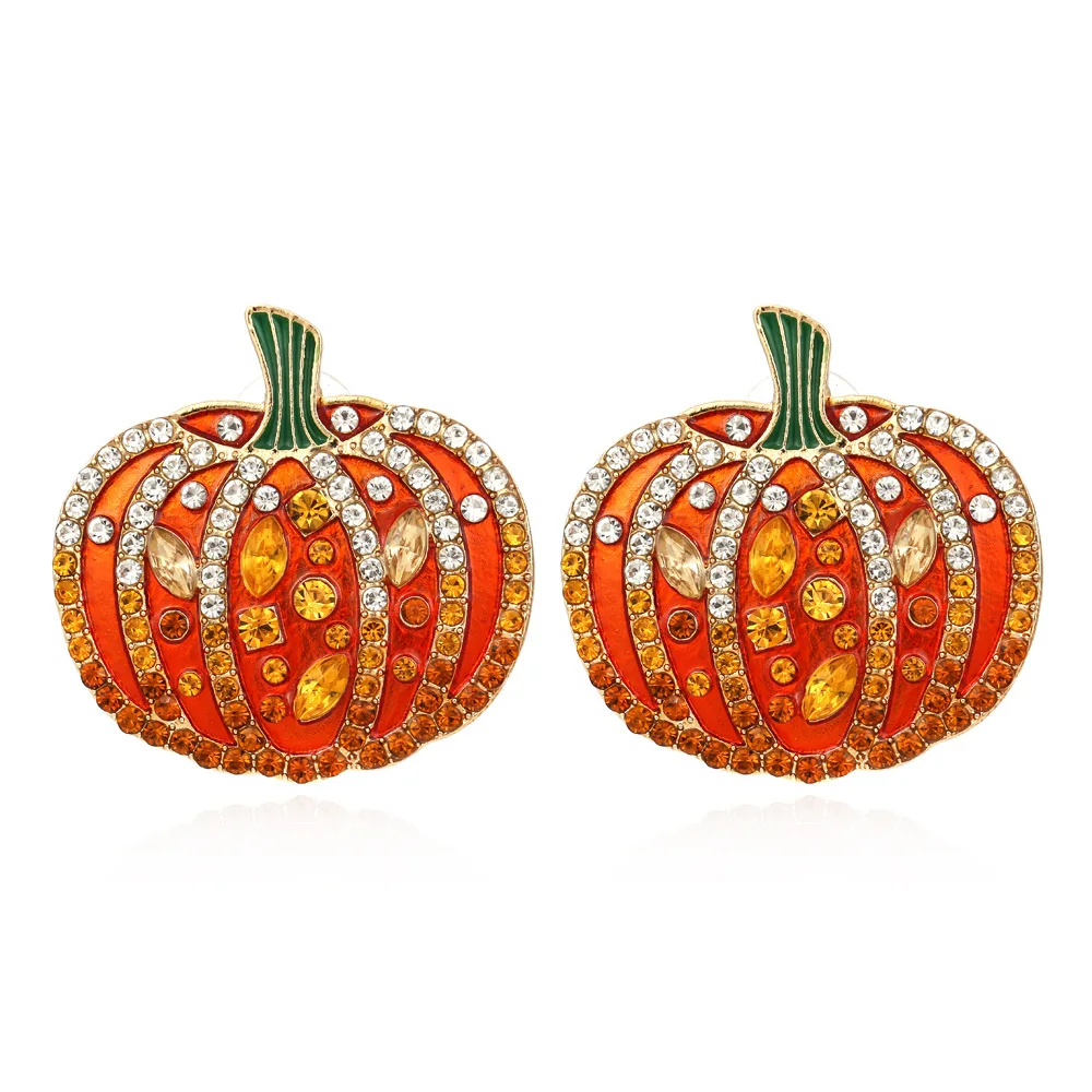

Gold Plated Crystal Rhinestone Pumpkin Stud Earrings Women 2021 Halloween Earrings Jewelry