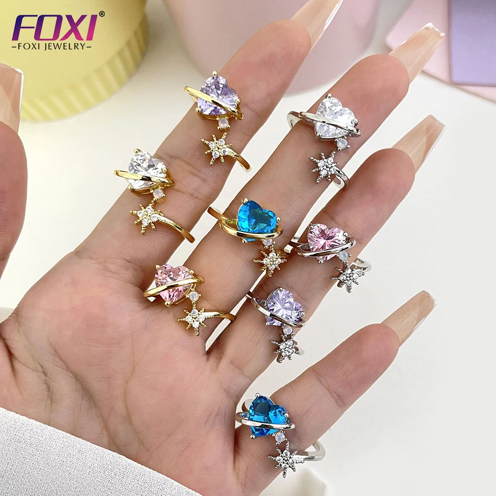 

foxi jewelry fashion 18k gold blue red diamond star hearts rings for women 2022