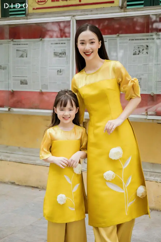 
Hot Sale Mommy And Me Matching Outfits Vietnamese Traditional 2020 Dress Ao Dai 