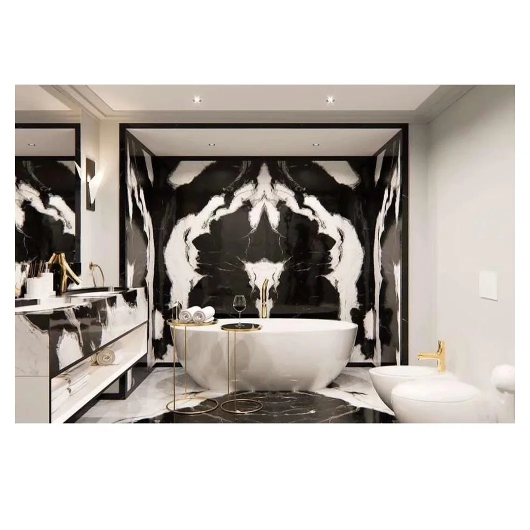 Panda White Marble With Black Veins Tiles Bathroom, Natural Panda White Marble Stone Slabs Price