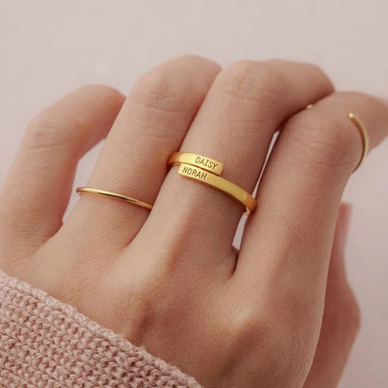 

Custom jewelry custom name open ring gold-plated couple open ring, Picture shows