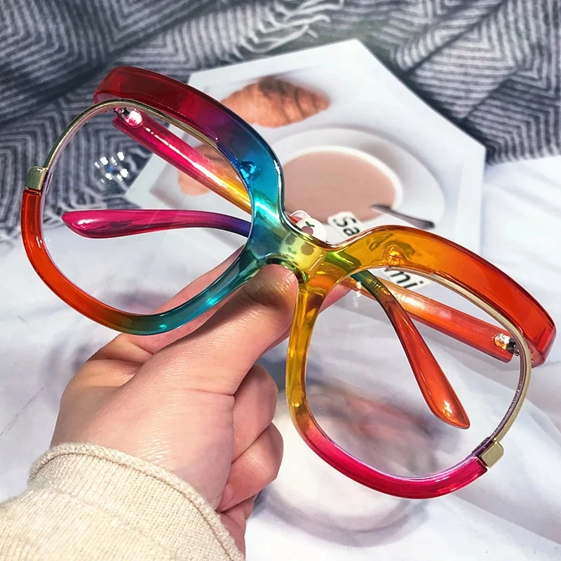 Unique Rainbow Cat Eye Anti-blue Light Eyeglasses For Women New Fashion Half Frame Square Computer Glasses Frame Lady Hot Shades