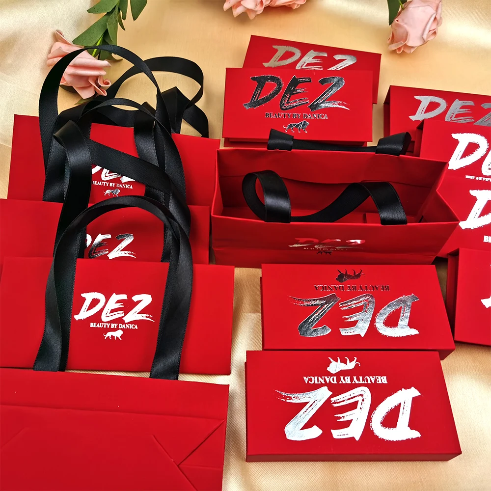 

B936 Wholesale custom logo red eyelash paper gift bag with your own logo no eyelash box