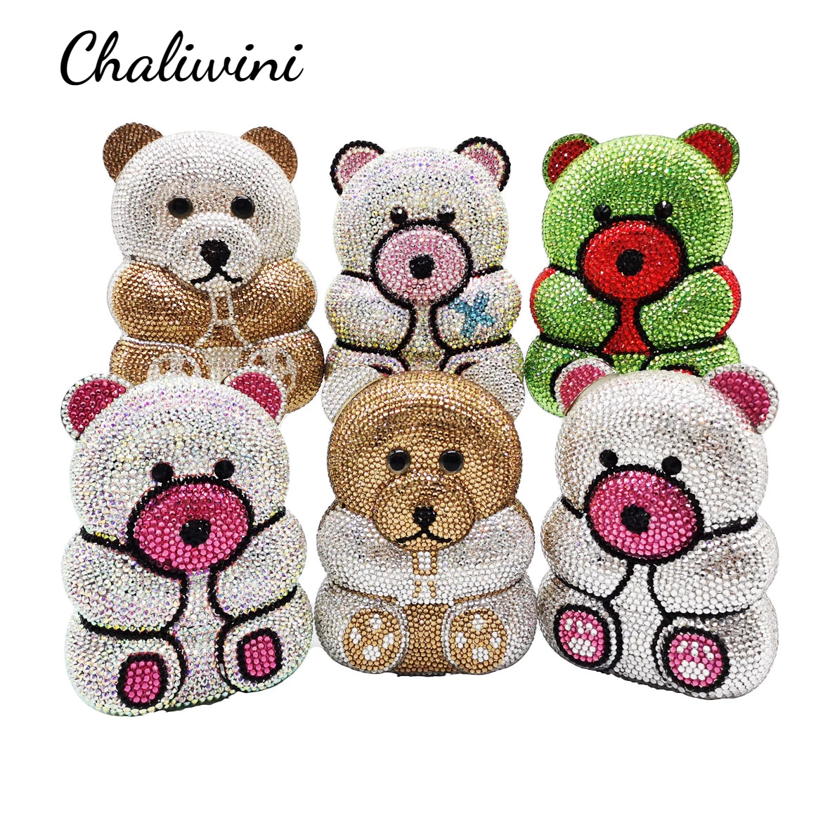 

FGG Cute Bear Designer Crystal Evening Bags Luxury Metal Box Clutch Bag Women Purse Customized Panda Wedding Prom Handbags