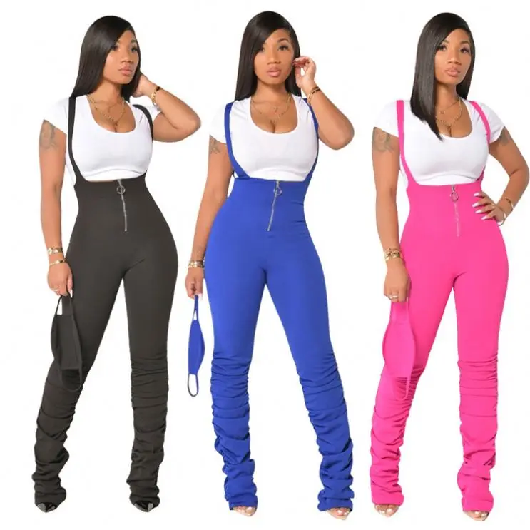

M11689 woman winter clothes casual solid suspender trousers jumpsuits women 2020