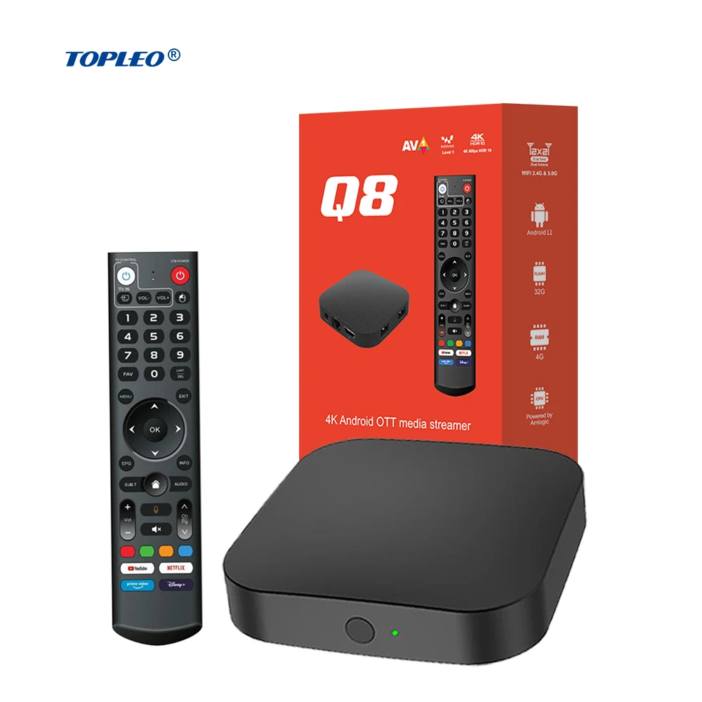 

Topleo 4k HD OTA upgrade Q8 android TV box certified voice remote control 4gb 32gb atv android 11 tv box