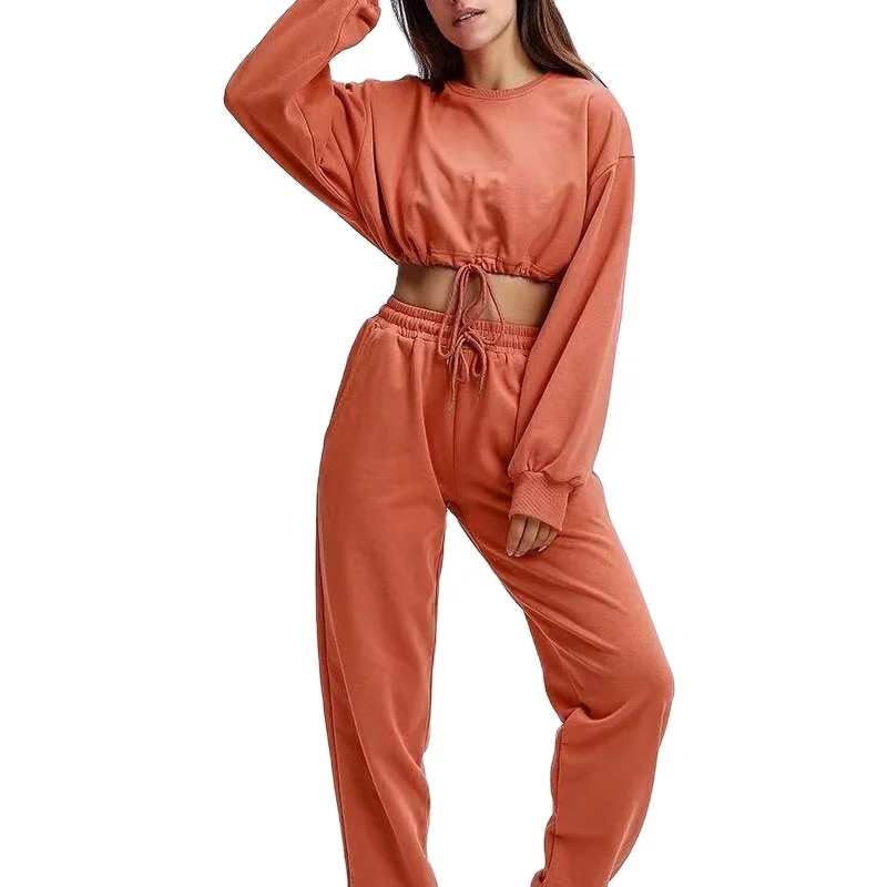 

autumn winter jogger jumper Gym Custom Workout velvet 2 piece women set crop top over size women sweatshirt