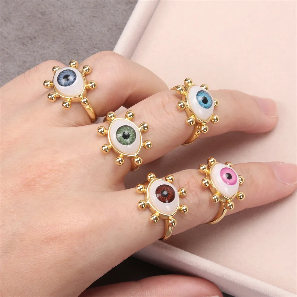 

European Gold Plating Eye Shape Open Rings Colorful Acrylic Resin Evil Eyes Finger Rings For Gift