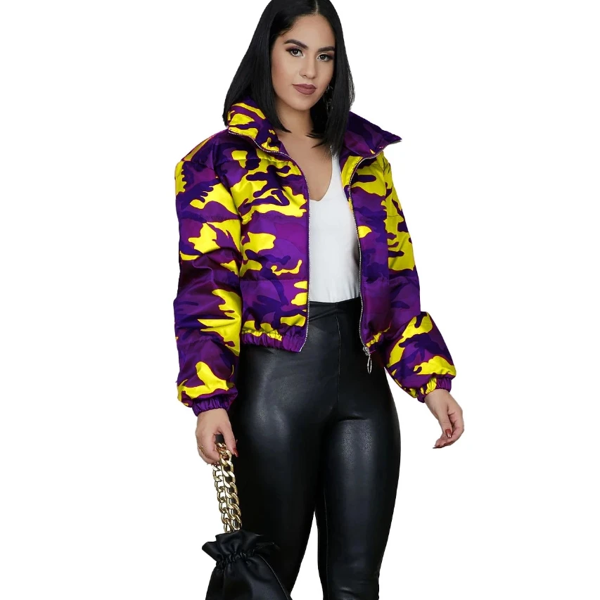 

Foma AJ4551 New style fashionable autumn and winter camouflage women bubble coats, Rose red