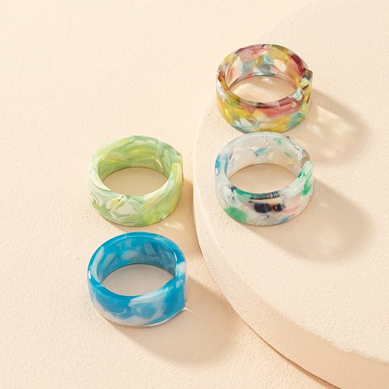 

Manufacturer Custom Wholesale Colorful Marble Chunky Resin Rings Jewelry By Size Acrylic Cute Trendy Rings Women