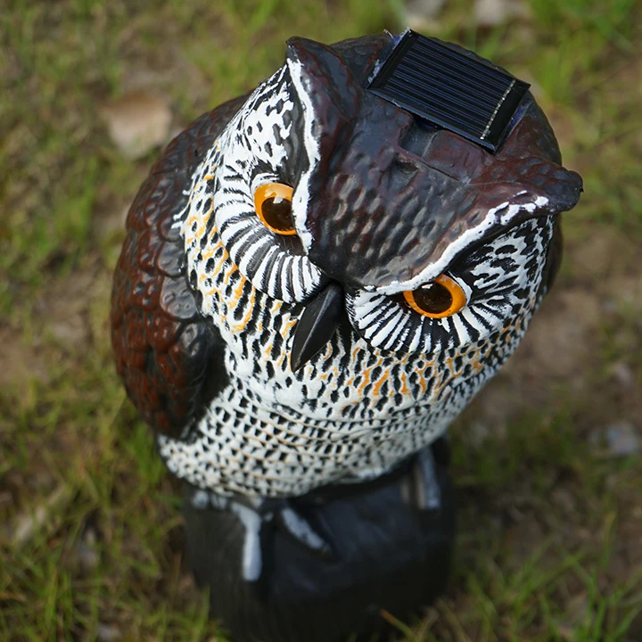Solar Powered Plastic Owl Decoy To Scare Bird Plastic Owl Crow Bird