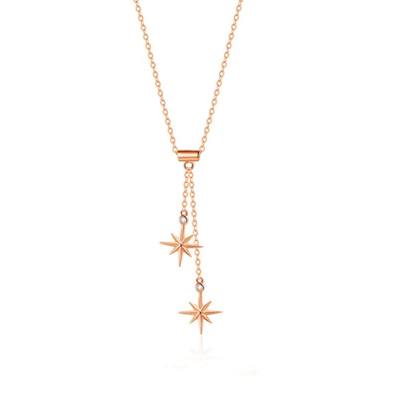 

Dropshipping Luxury AU750 18K Solid Gold Jewelries Eight Star Pendant Necklace Real Gold Fine Jewelry