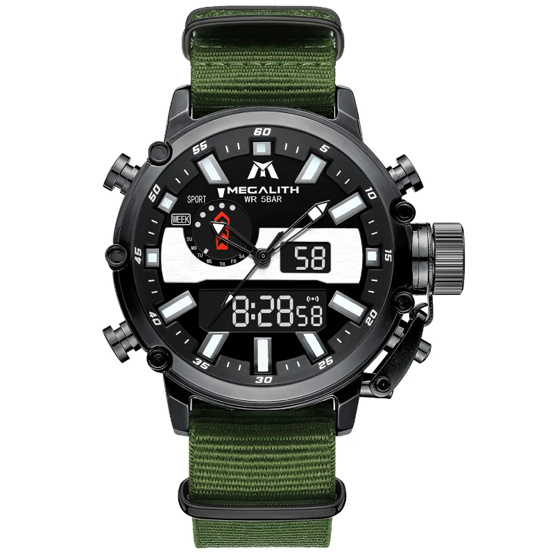 

Megalith Custom Logo Men Wrist Sport Waterproof 5bar Green Nylon Watch Band Quartz Watches