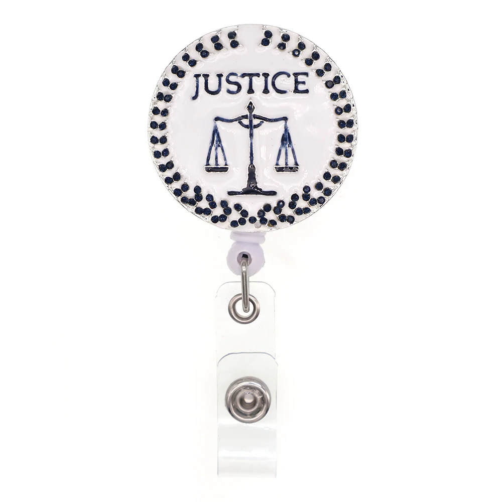 

Rhinestone Scale Shape White and Black Justice Retractable ID Badge Reel for Judge, All kinds of color