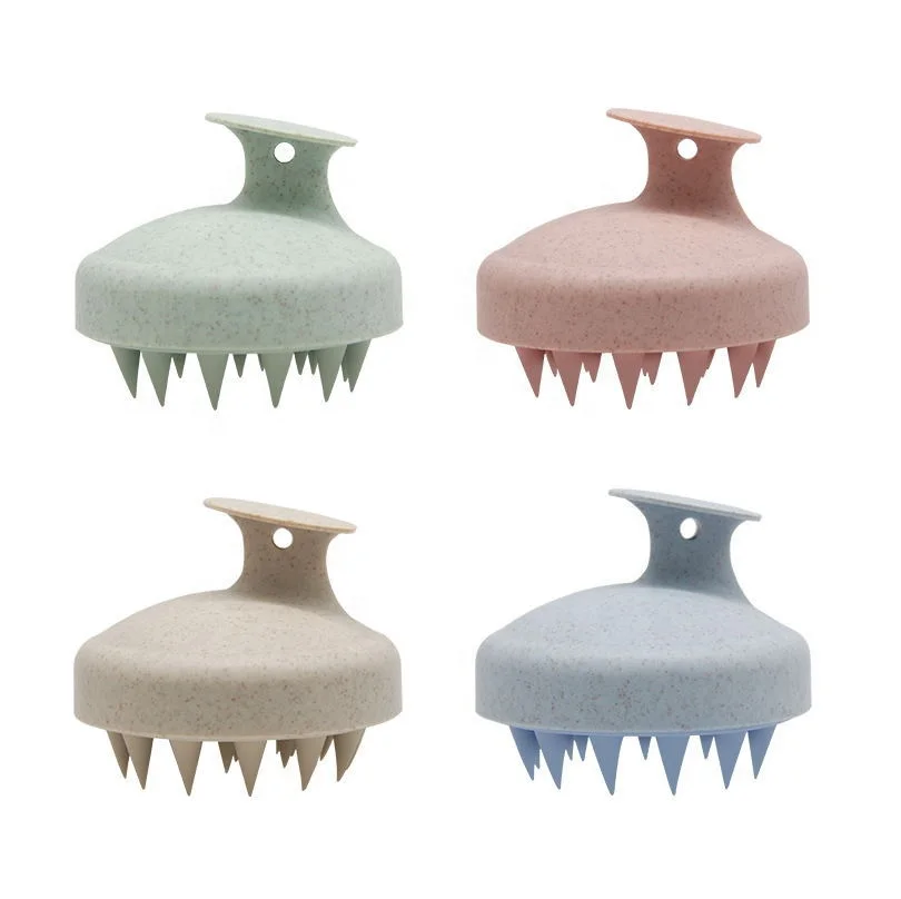 

HEYAMO Wholesale Wheat Straw Eco Friendly Head Scalp Brush Care Massage Hair Care Bath Brushes Soft Silicone Hair Shampoo Brush