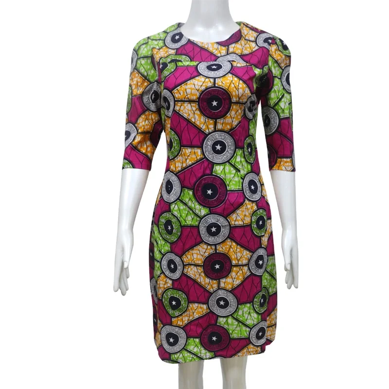 

Good Quality Ankara African Printing Batik Style Women Straight Office Lady Casual Dress, Customized