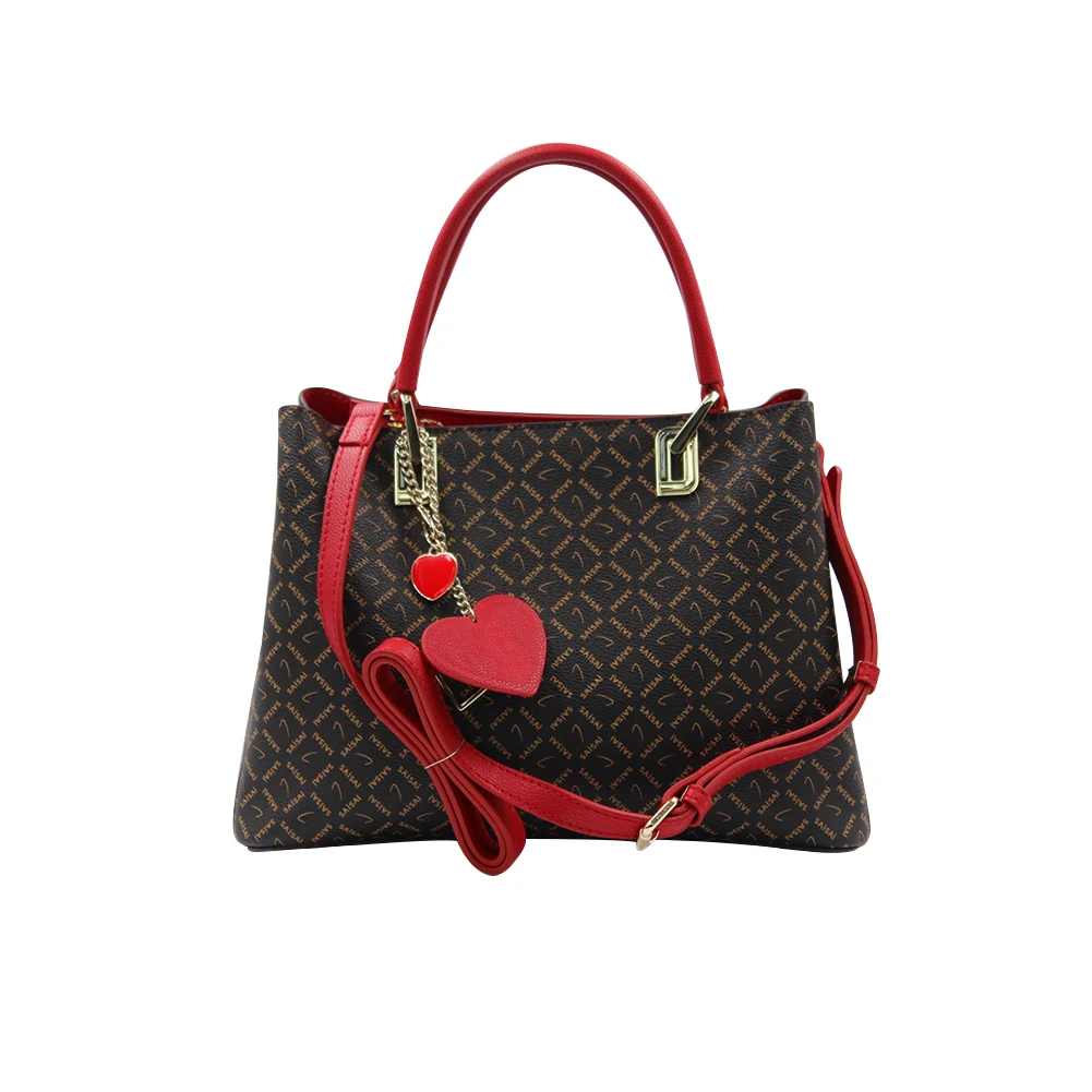 

New Listing Wholesale 2021 Huge Handbags Smart Fingerprint Woman Handbag Set With Cheap Price, Coffee + red