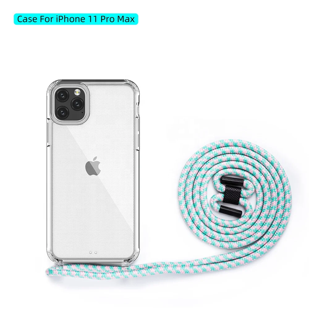 

New Necklace Crossbody Phone Case Transparent Shockproof TPU Case with Cord Rope Strap for iPhone 12 Pro Max, Custom