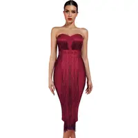 

2020 Women Plus Size Off Shoulder Sleeveless Tassel Party Dresses Night Club Ladies Sexy Dress with Red/Pink/Black/Wine/White