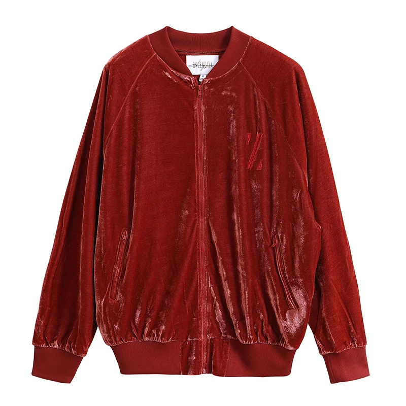 

New Basic short home jackets Women velvet spring casul jacket for women coat, Black/red