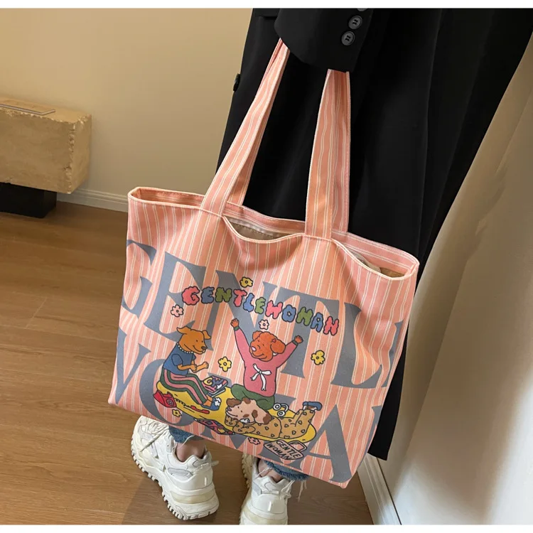 

Cartoon Print Gentle Woman Letter Portable Canvas Bag New Tote Shoulder Bag