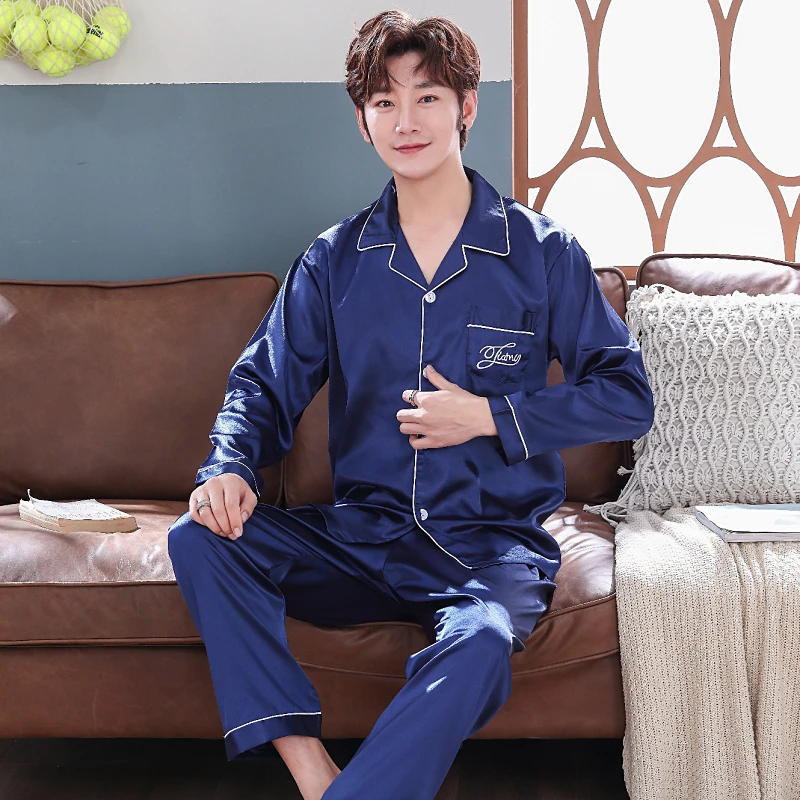 

Fashion For Man Satin Long Sleeve Plain Sleep Wear With Pocket