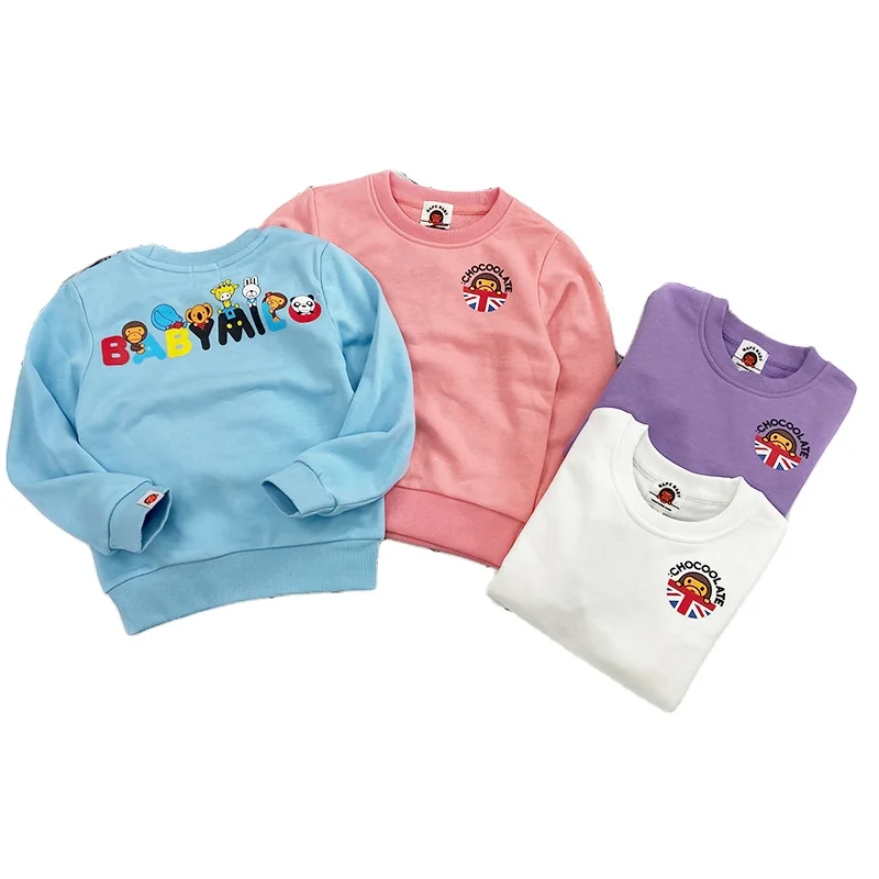 

popular kids cartoon ape print sweatshirt round neck pullover sweater, As picture