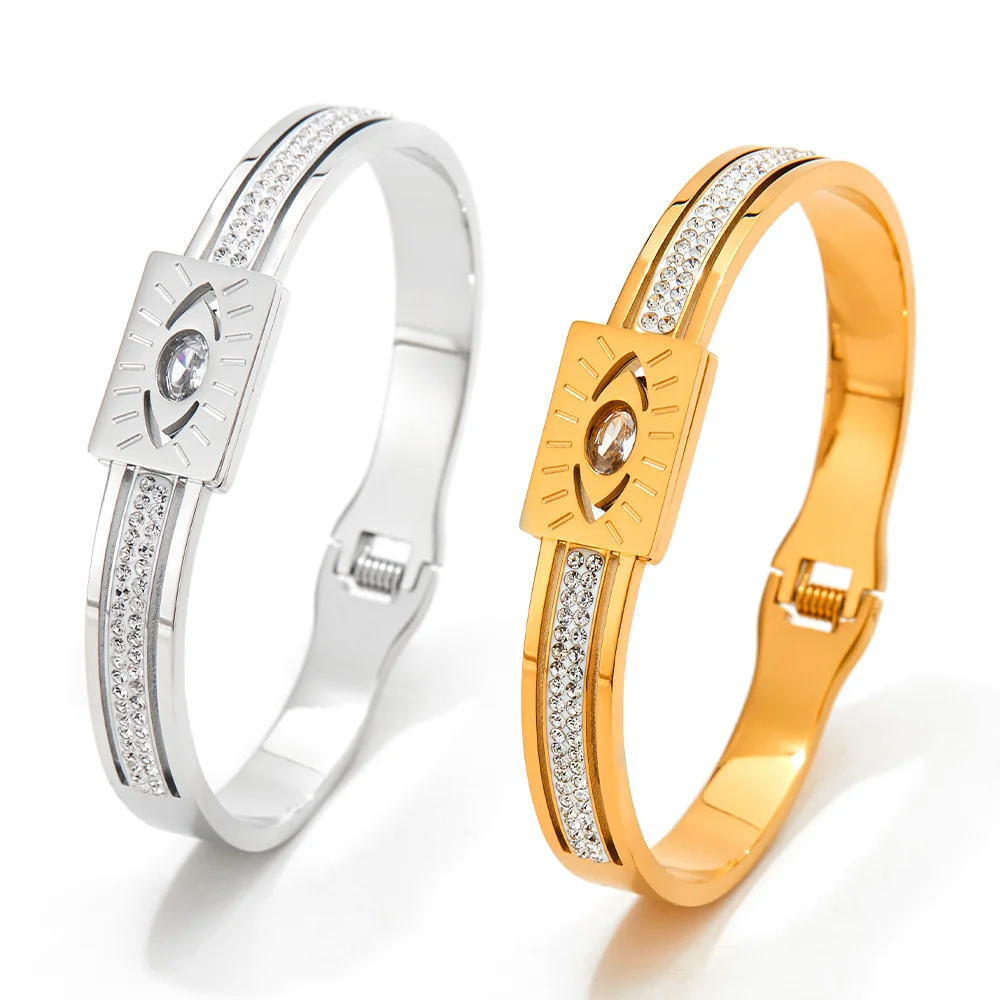 

Top Quality Statement Personalized Devil Eye Cuff Bangle 18k Gold Plated Stainless Steel Devil Eye Bracelet