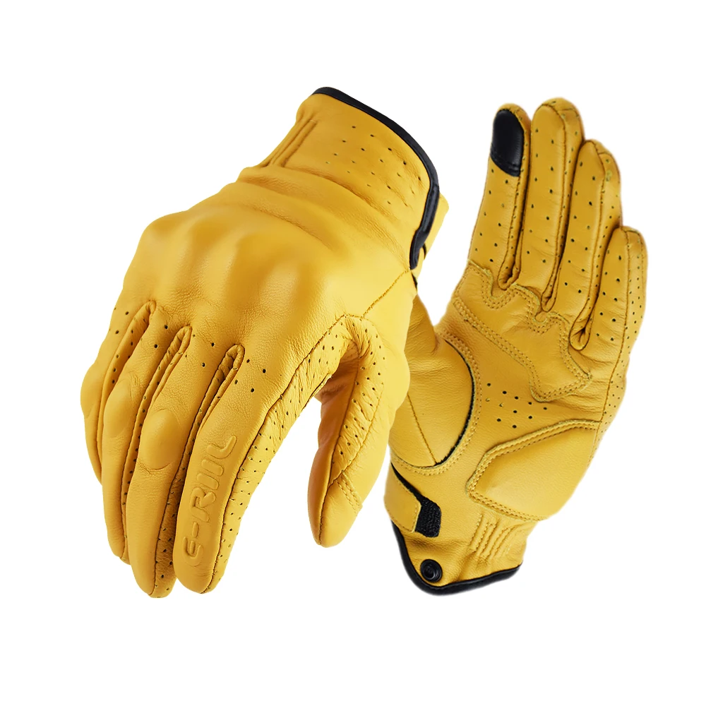 

New Motorcycle Gloves Touch Screen Leather Yellow Motorbike Glove Men Bike Cycling Full Finger Motor Motocross Luvas