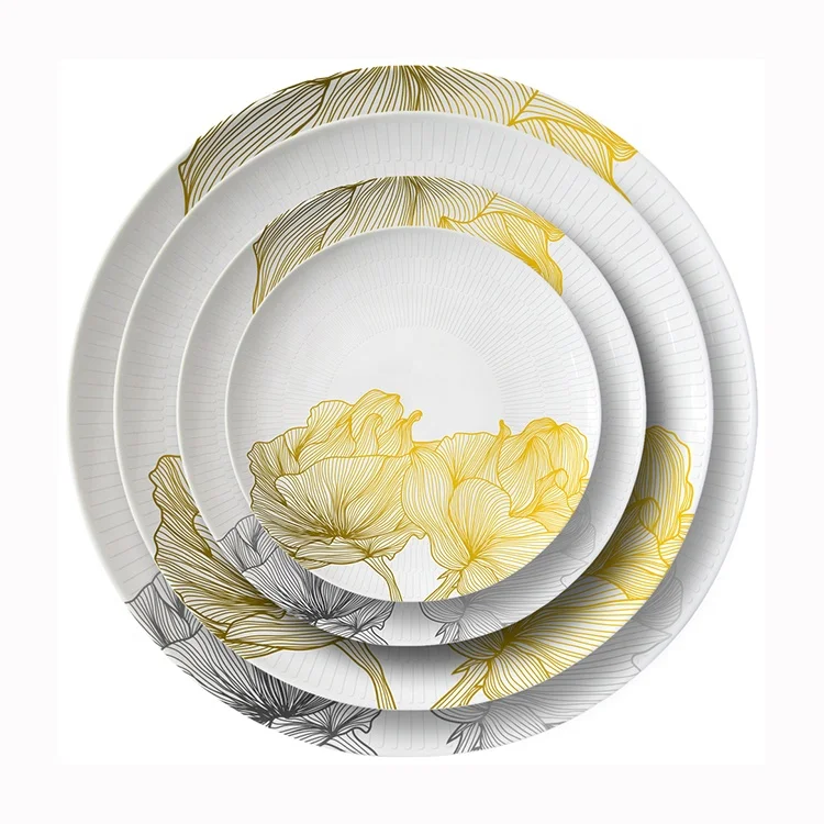 

Gold Inlay Luxury Fine China Ceramic Dishes Plates Set Porcelain Platos Tableware Kitchenware For Restaurant Use