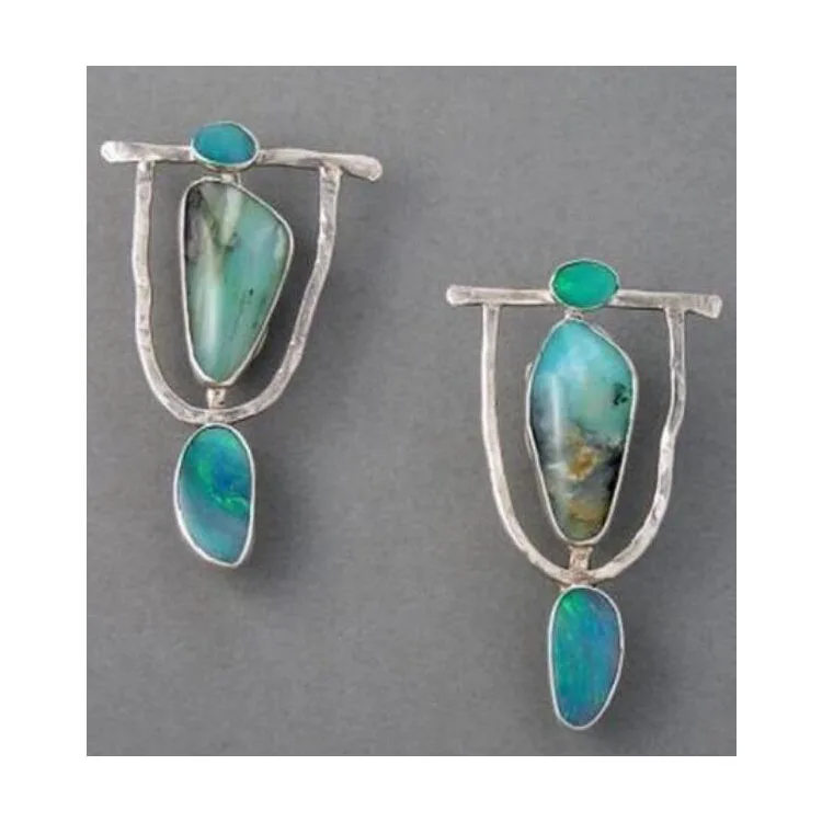 

Bohemian vintage marble pattern geometric personality earrings fashion natural turquoise earrings