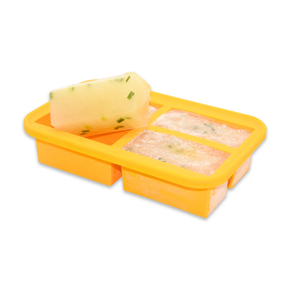 

BPA Free 4 Cavity Freeze Broth and Sauce Ice Cube Tray 1 Cup Portions Extra Large Silicone Soup Freezing Tray with Lid, Customize color